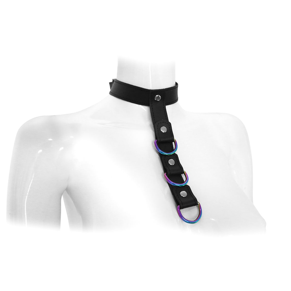 Leather Collar Connecting Strap Rainbow