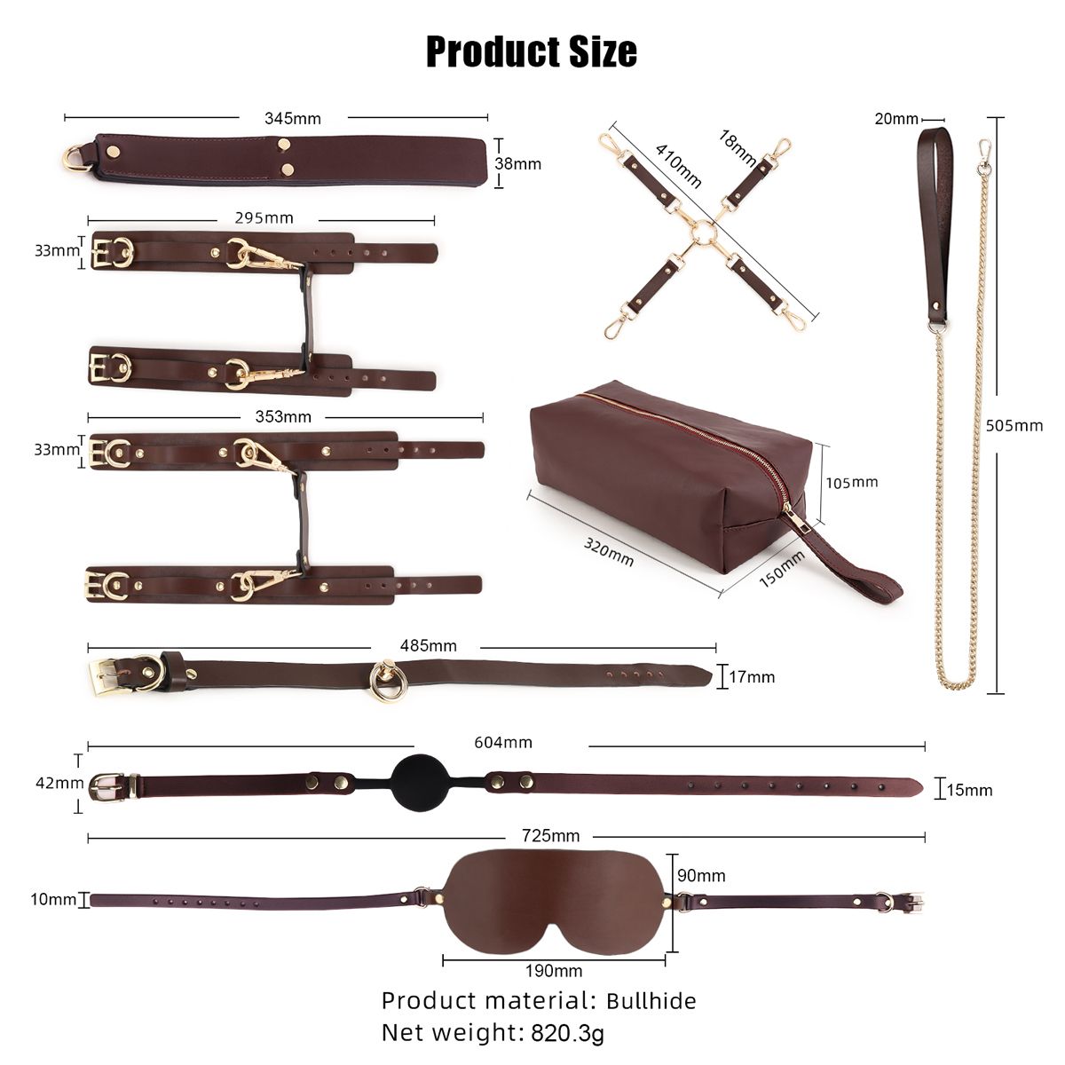 BDSM Fancy 9 Item Kit - Brown - Afbeelding 6