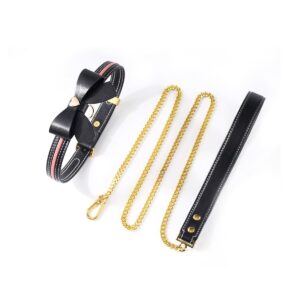 Love Heart Butterfly Leather Collar Set Black Pink