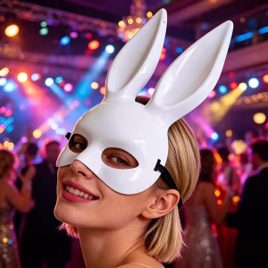Konijnenmasker Hoogglans in Wit en Neonroze verkrijgbaar